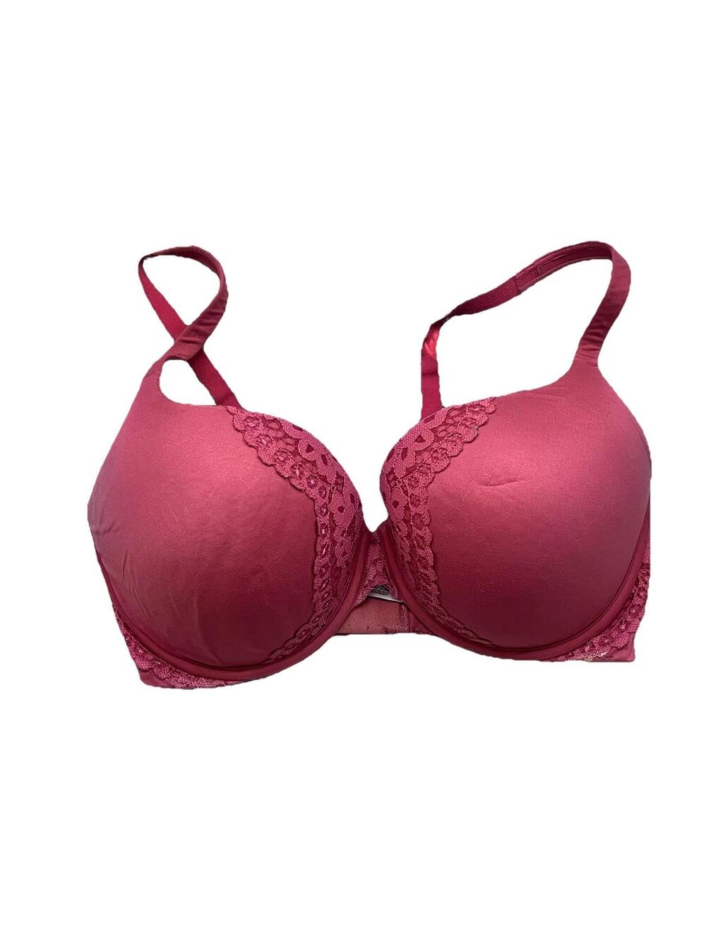 Victoria’s Secret Bra 34DDD Mauve Lace Trim Push Up Lightly Lined Underwire